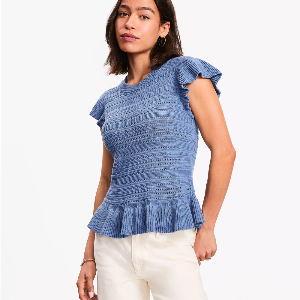 NWT LOFT Pointelle Ruffle Sweater